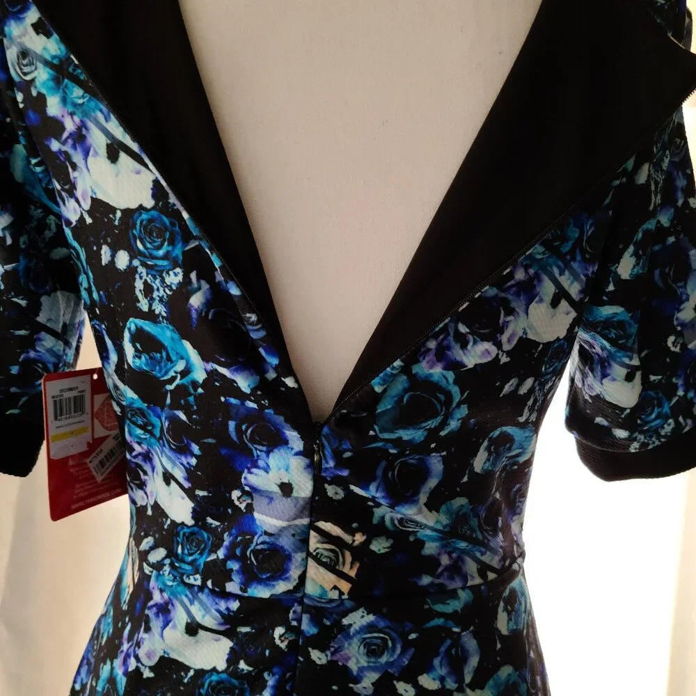 MARILYN MONROE BLUE/BLACK SHORT STRETCHY BODYCON ASYMETRICAL DRESS MED(JUNIOR) - Picture 6 of 12